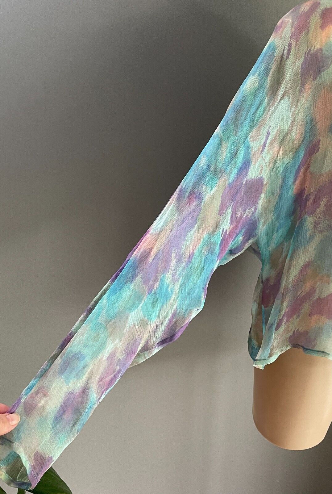 GAY NAFFINE Sheer Watercolour Long Sleeve Bolero Open Top Siz 12 1990s Adelaide