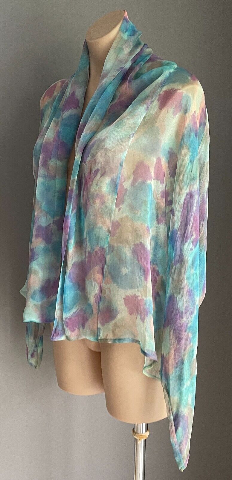 GAY NAFFINE Sheer Watercolour Long Sleeve Bolero Open Top Siz 12 1990s Adelaide