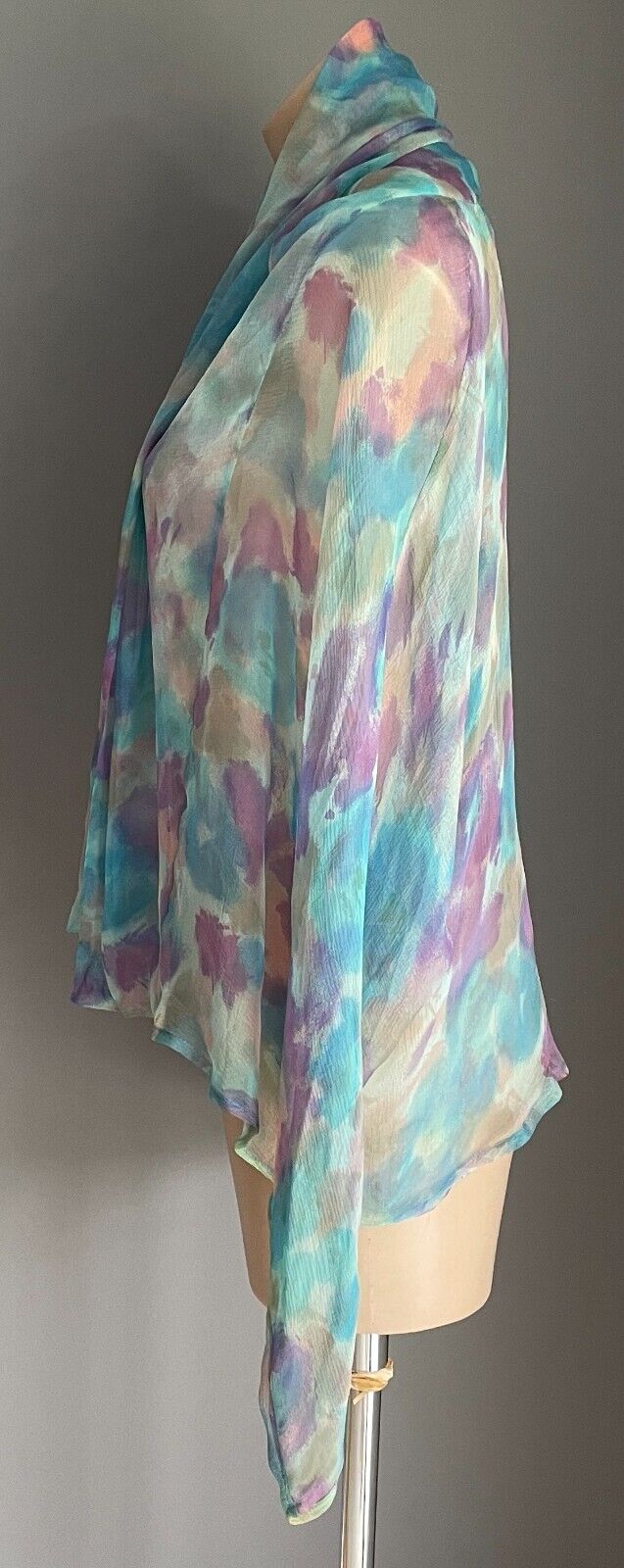 GAY NAFFINE Sheer Watercolour Long Sleeve Bolero Open Top Siz 12 1990s Adelaide