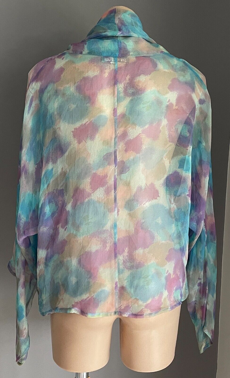 GAY NAFFINE Sheer Watercolour Long Sleeve Bolero Open Top Siz 12 1990s Adelaide