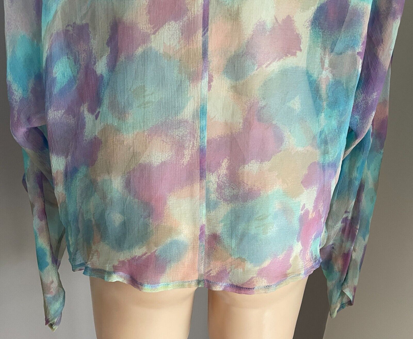 GAY NAFFINE Sheer Watercolour Long Sleeve Bolero Open Top Siz 12 1990s Adelaide