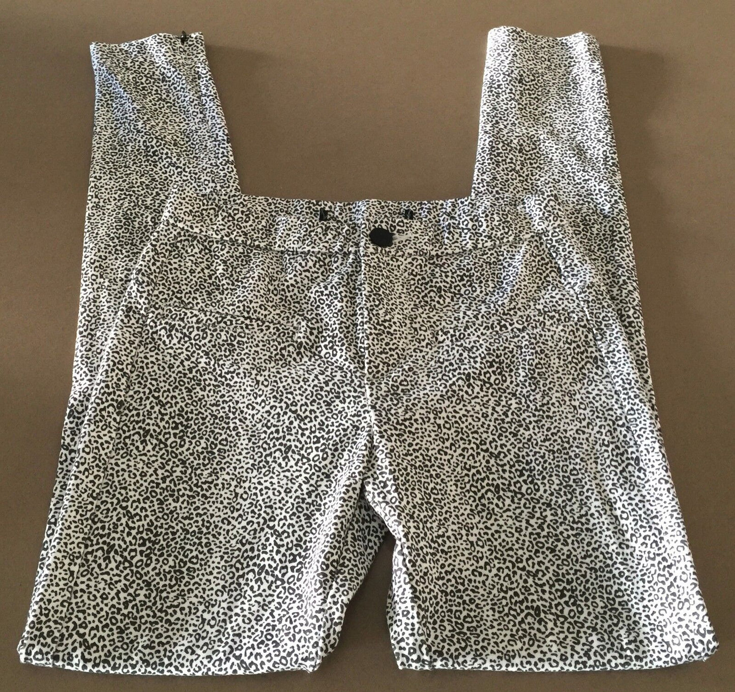 JEGGINGS Black & White Animal Print Stretch Leggings w zips Ladies Size 6 - 8