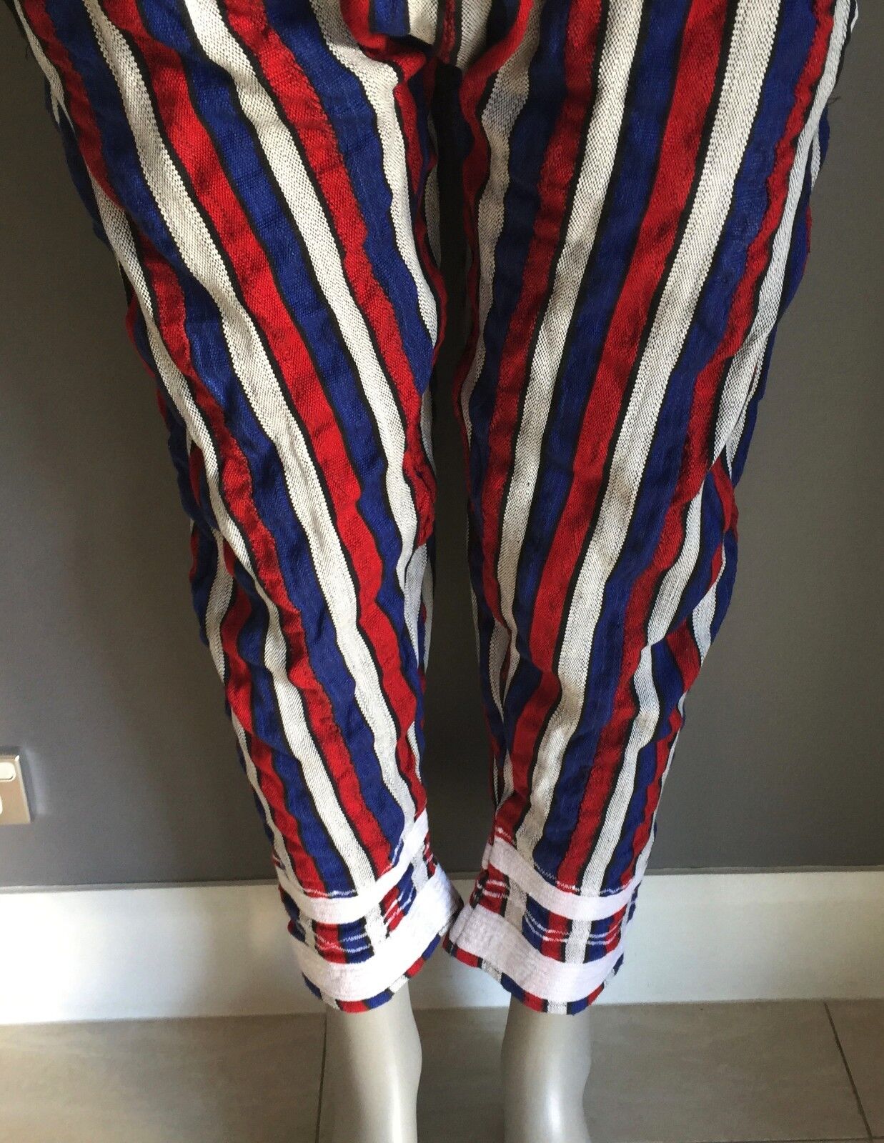 Boho HIPPIE PANTS Bright Stripe Drop Crotch Gypsy Drawstring Fit 36in Waist NOS