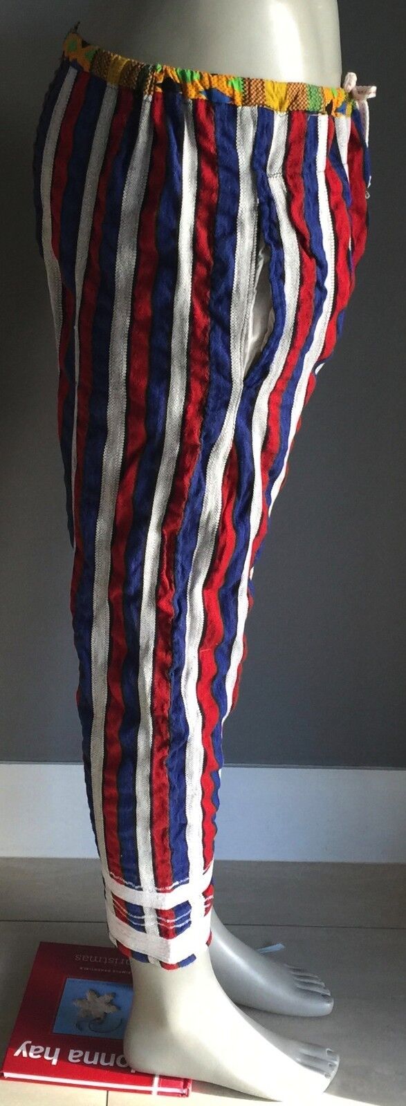 Boho HIPPIE PANTS Bright Stripe Drop Crotch Gypsy Drawstring Fit 36in Waist NOS