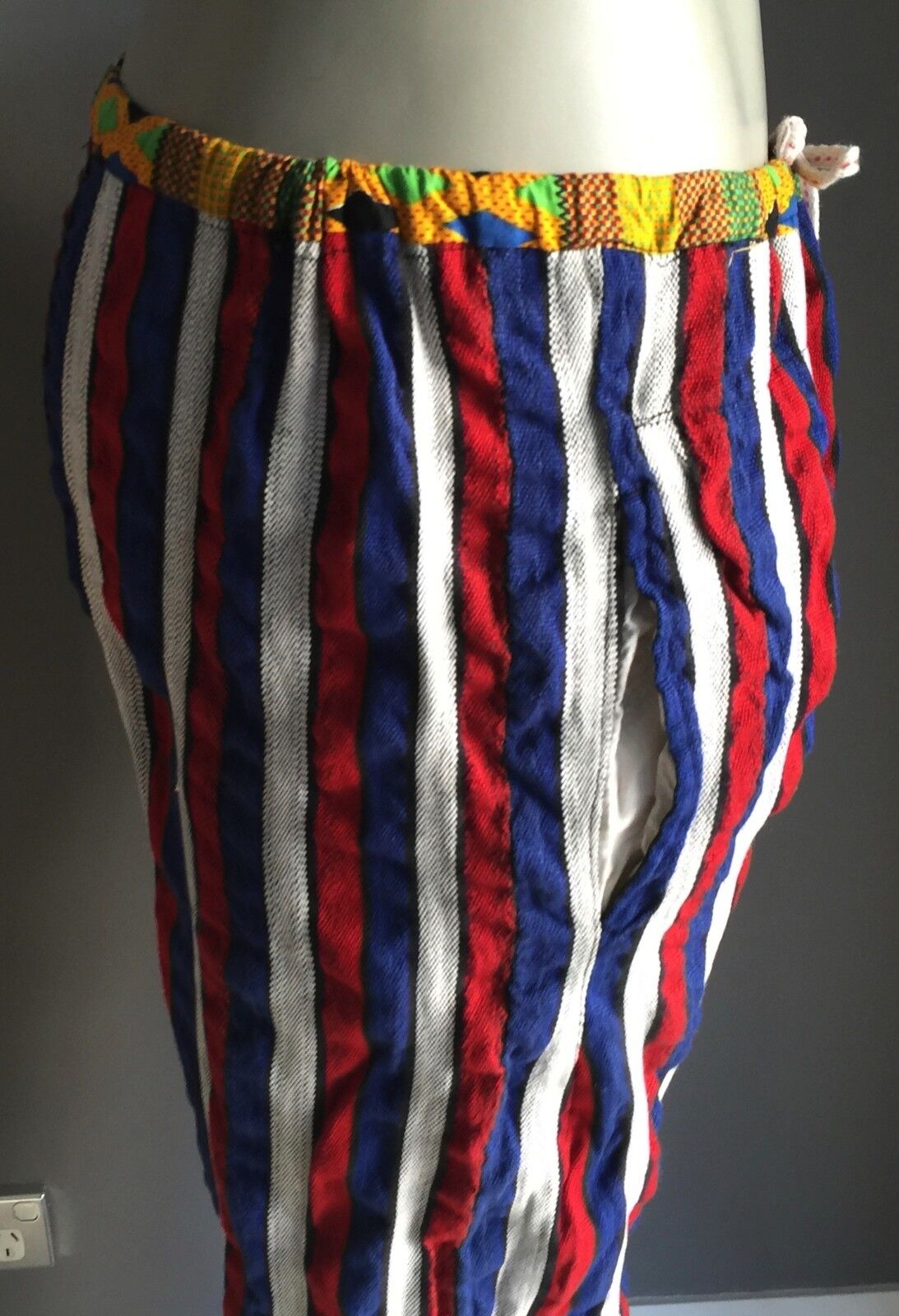 Boho HIPPIE PANTS Bright Stripe Drop Crotch Gypsy Drawstring Fit 36in Waist NOS