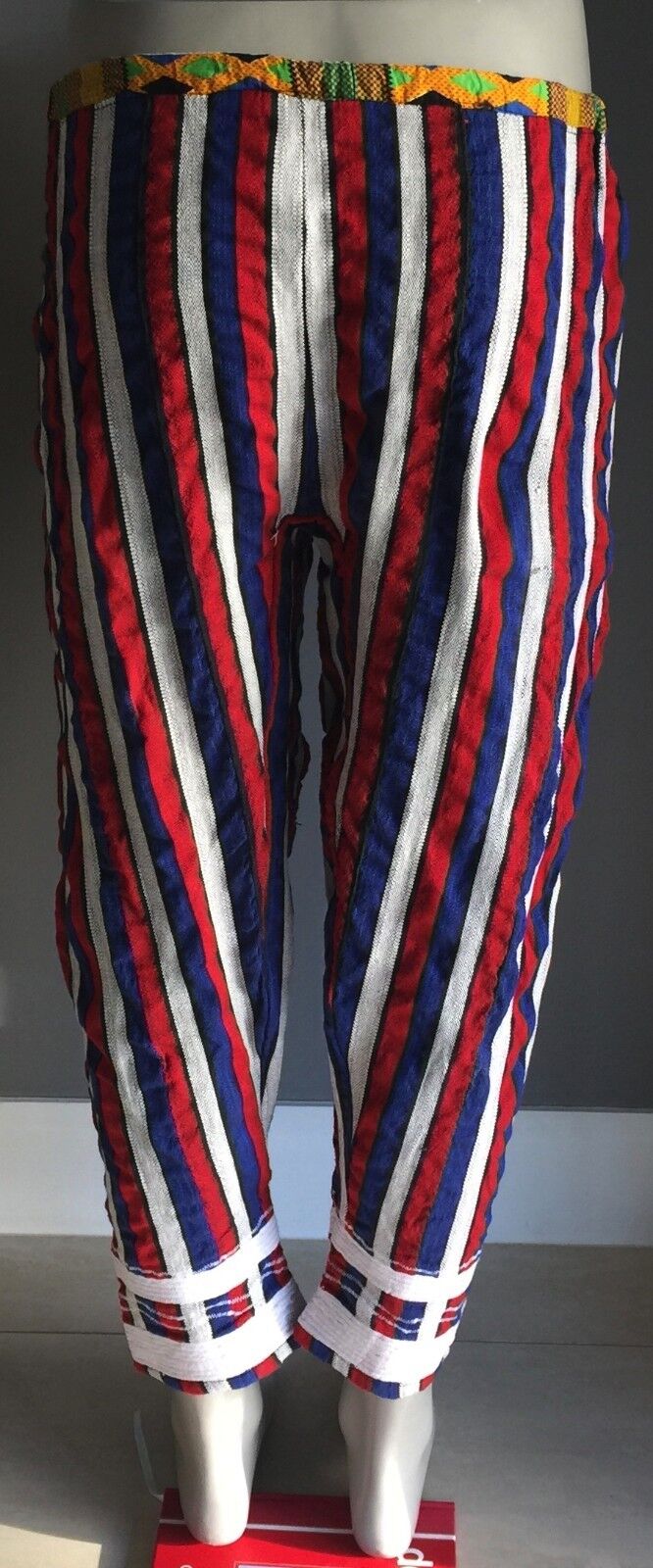 Boho HIPPIE PANTS Bright Stripe Drop Crotch Gypsy Drawstring Fit 36in Waist NOS