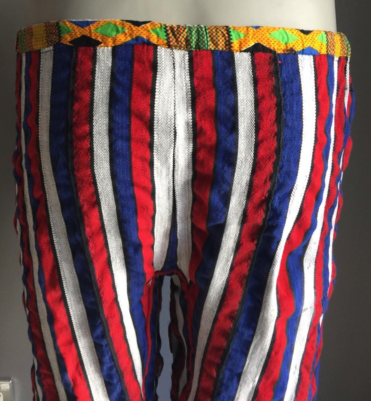 Boho HIPPIE PANTS Bright Stripe Drop Crotch Gypsy Drawstring Fit 36in Waist NOS