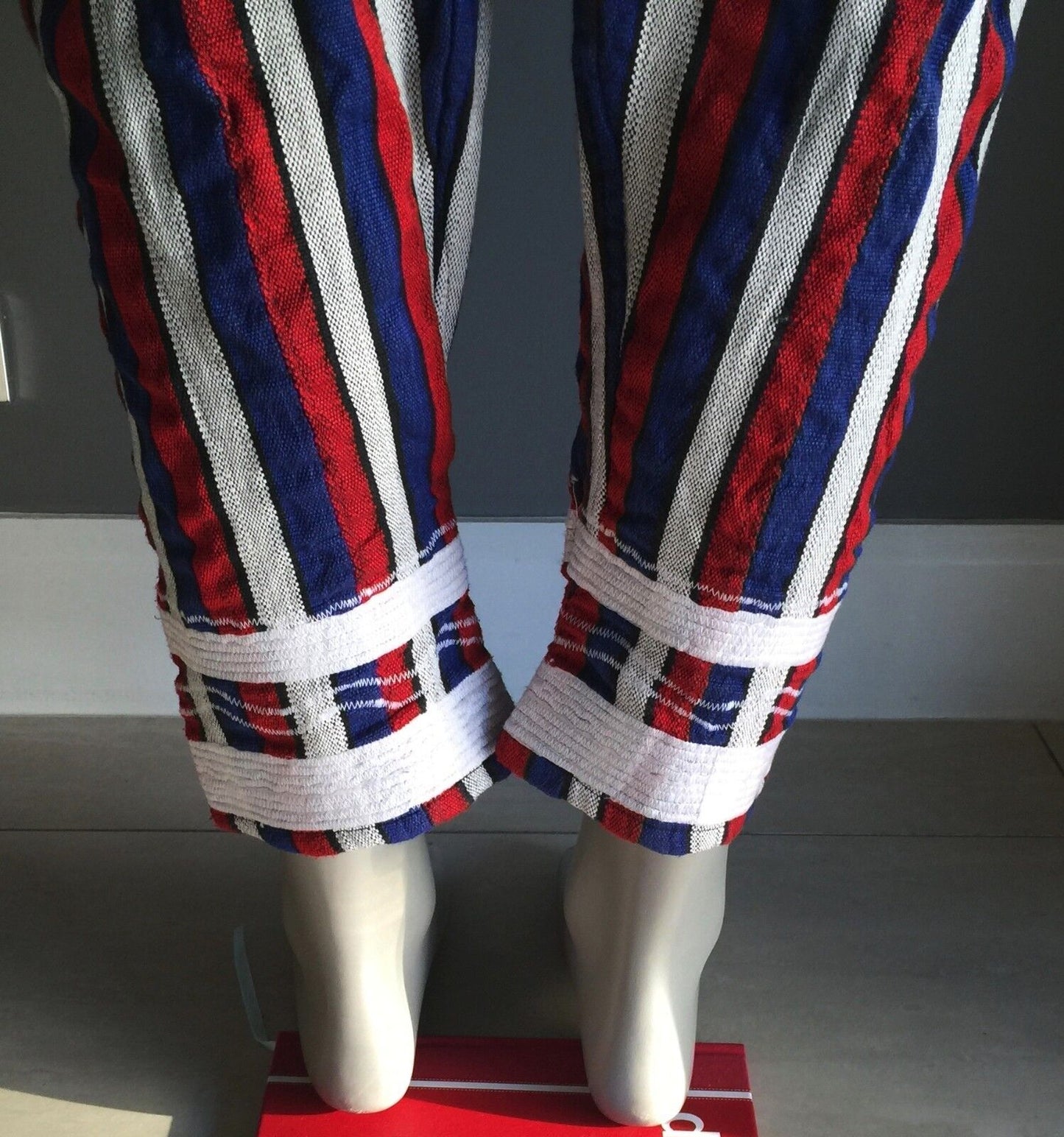 Boho HIPPIE PANTS Bright Stripe Drop Crotch Gypsy Drawstring Fit 36in Waist NOS