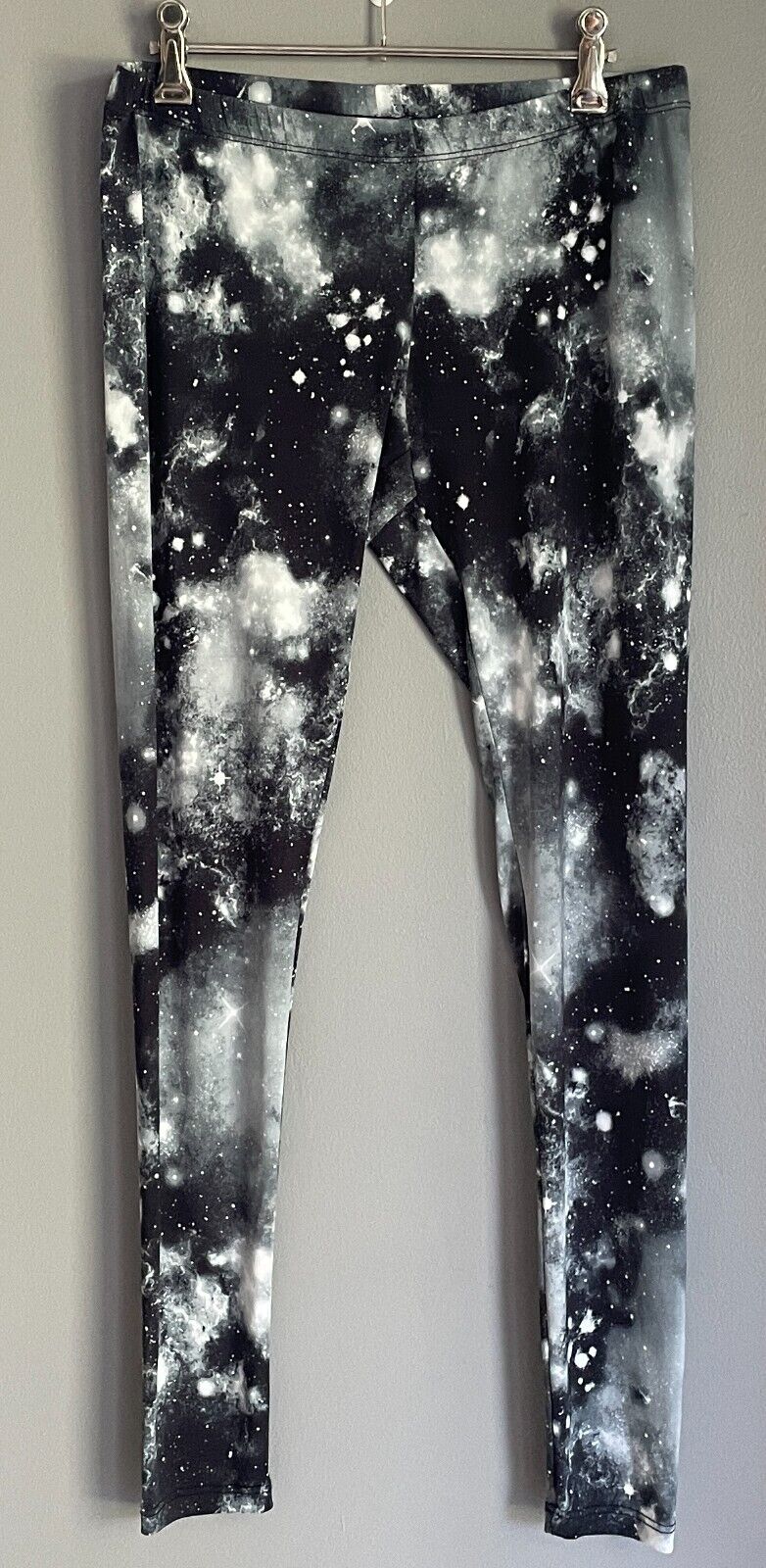 SEE YOU MONDAY Leggings Galaxy Black Grey White Stretch Size 12 Novelty Retro