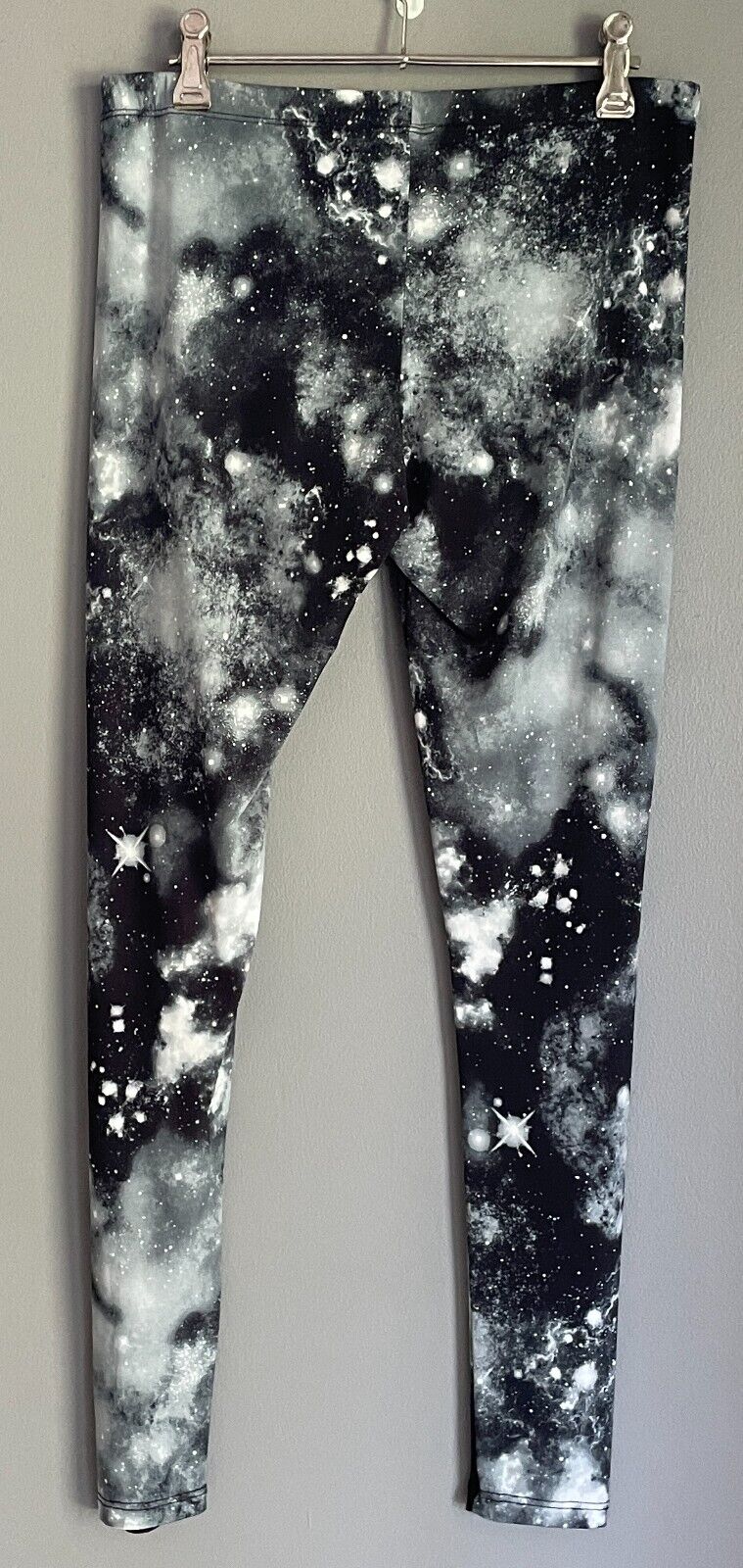 SEE YOU MONDAY Leggings Galaxy Black Grey White Stretch Size 12 Novelty Retro