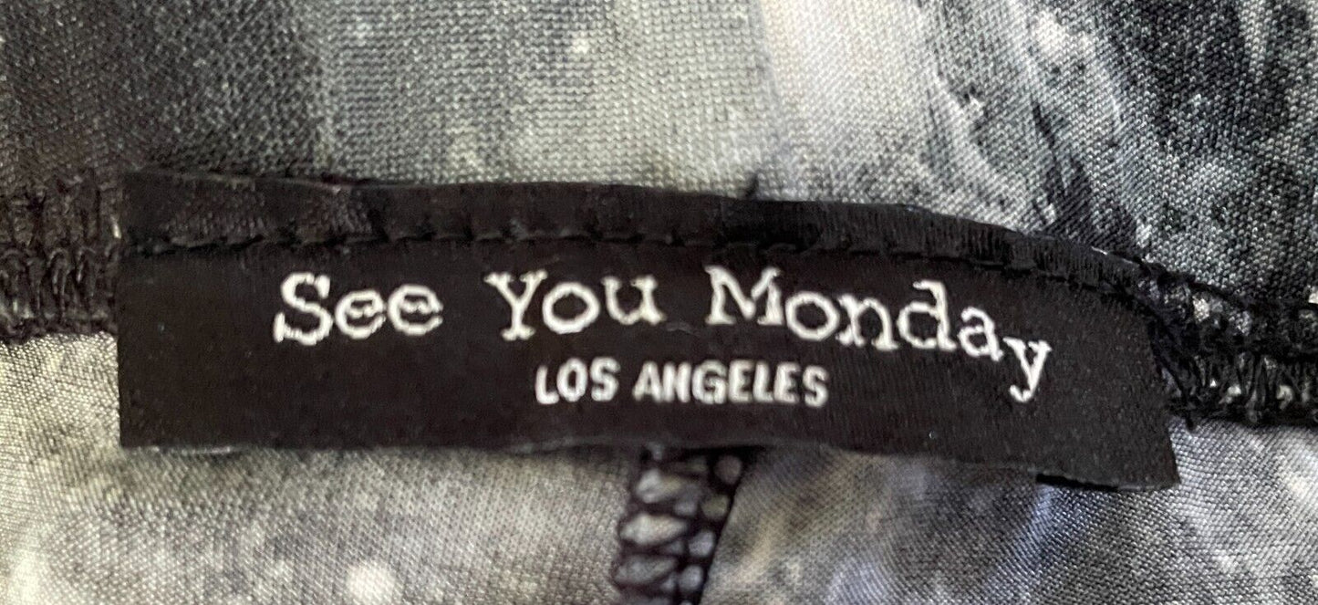 SEE YOU MONDAY Leggings Galaxy Black Grey White Stretch Size 12 Novelty Retro