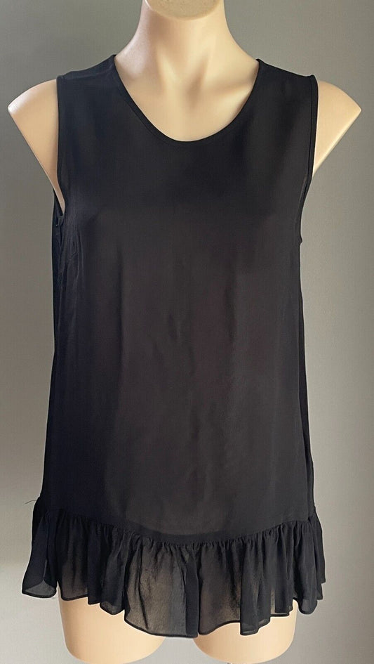 GLASSONS Top Black Sleeveless Semi Sheer Ruffle Hem Blouse Size 8