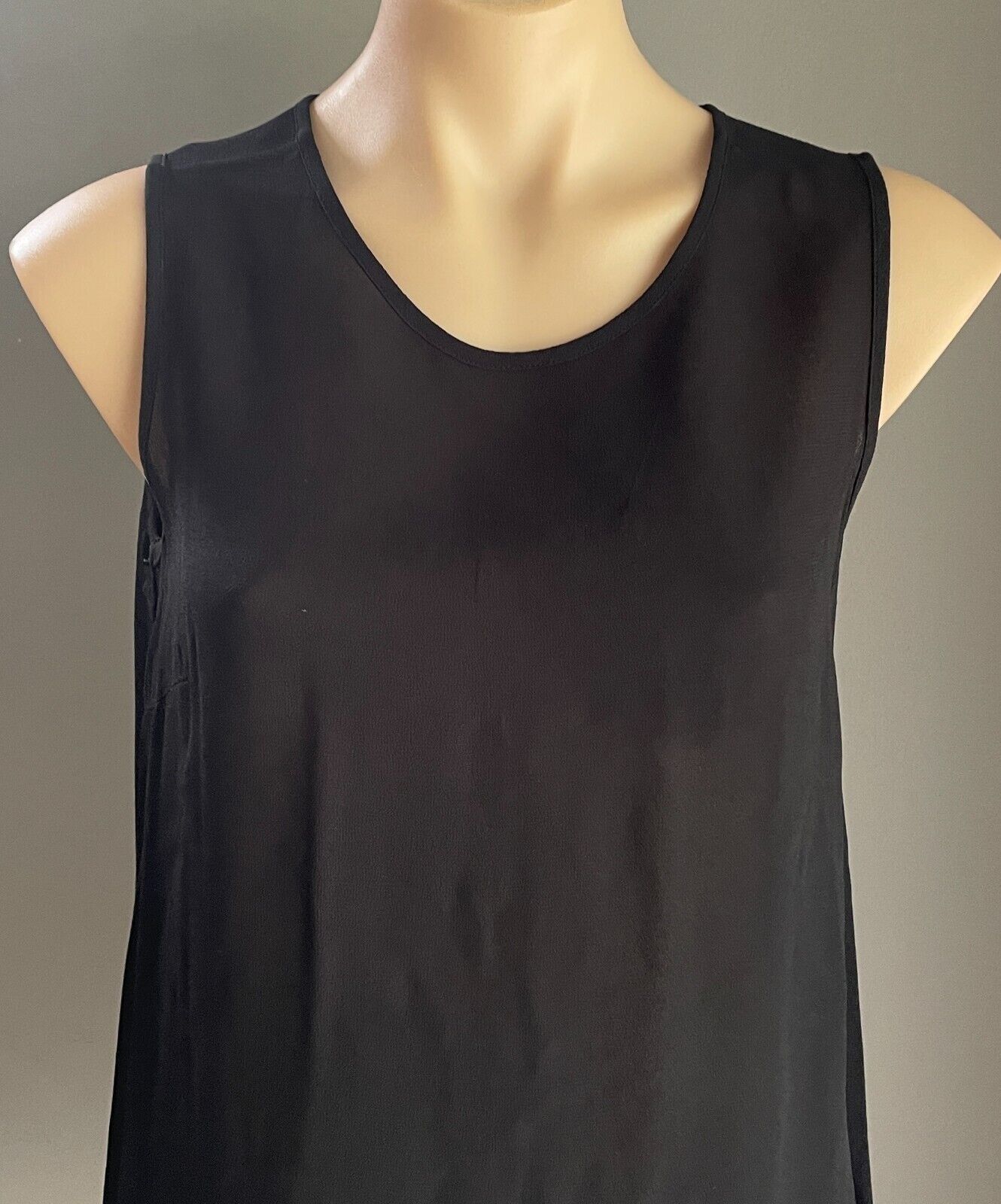 GLASSONS Top Black Sleeveless Semi Sheer Ruffle Hem Blouse Size 8