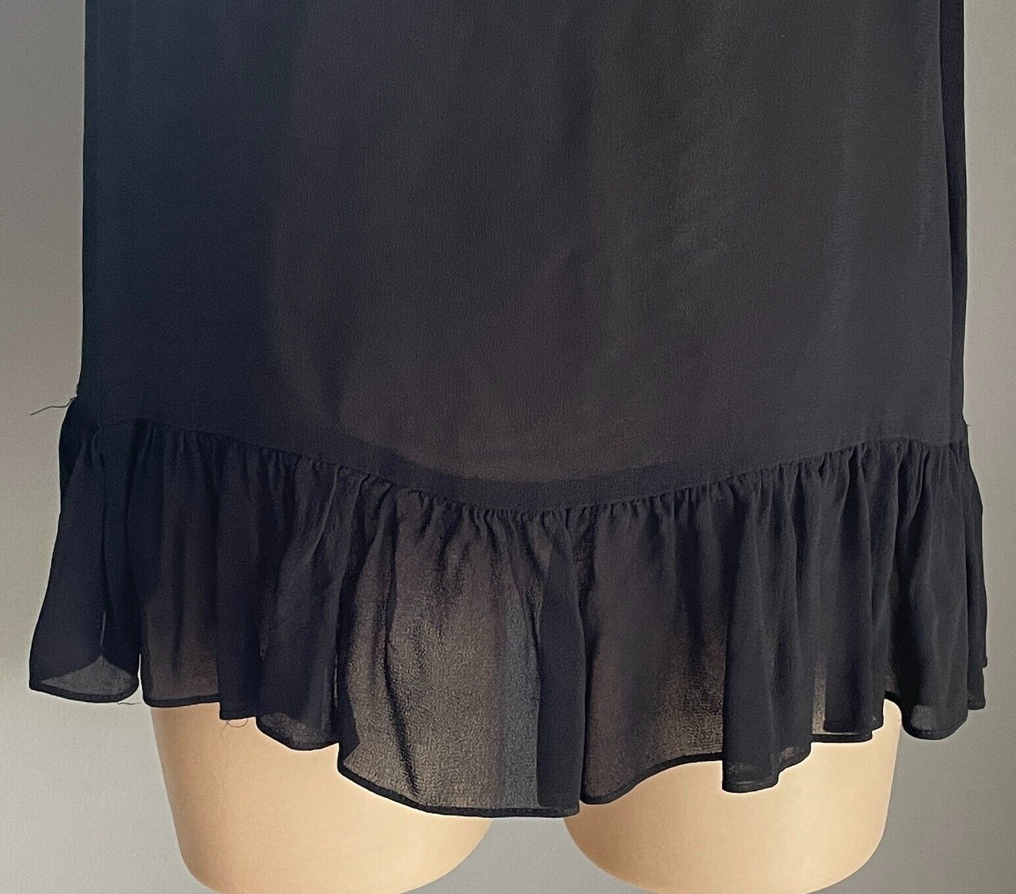 GLASSONS Top Black Sleeveless Semi Sheer Ruffle Hem Blouse Size 8