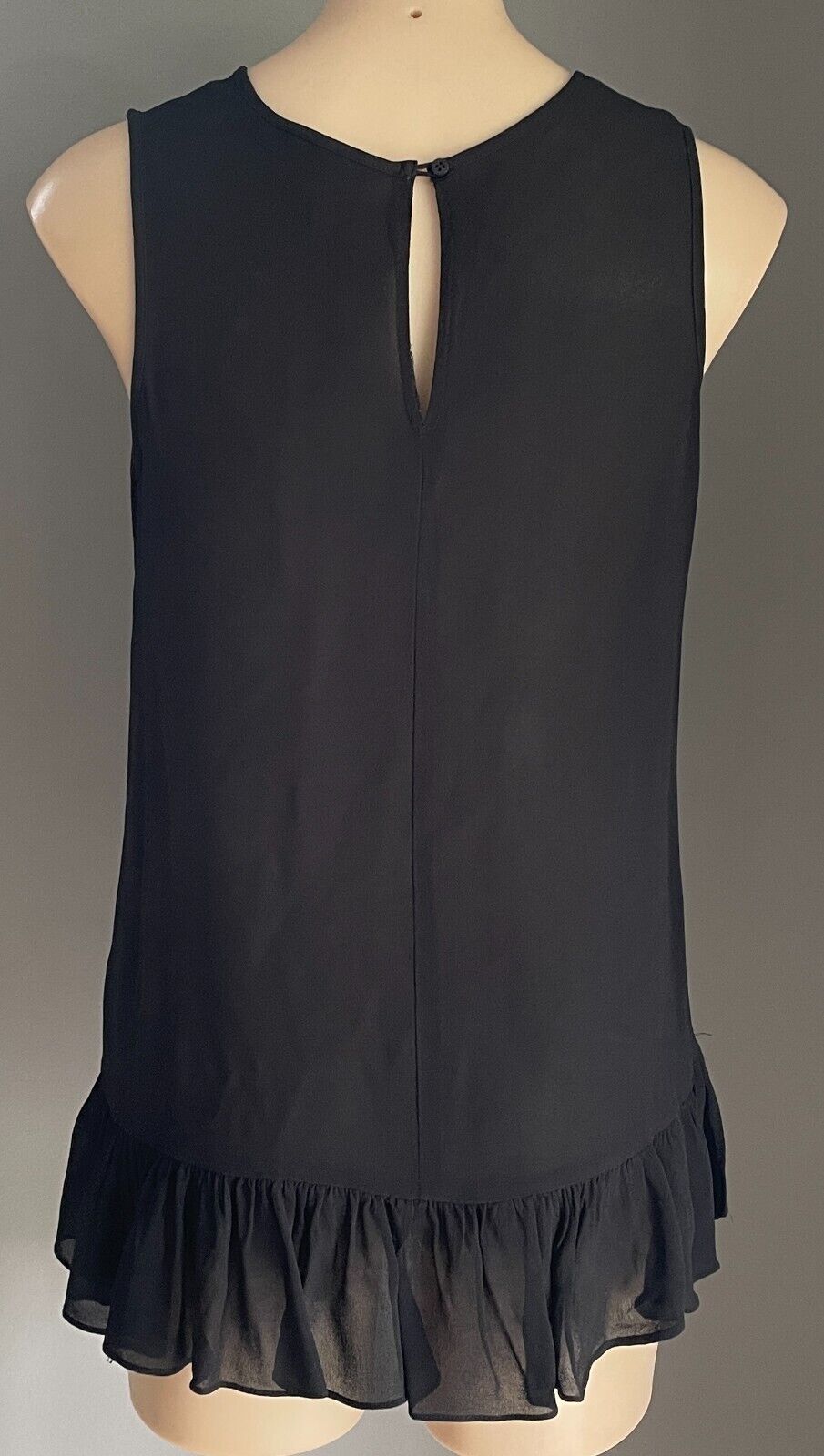 GLASSONS Top Black Sleeveless Semi Sheer Ruffle Hem Blouse Size 8