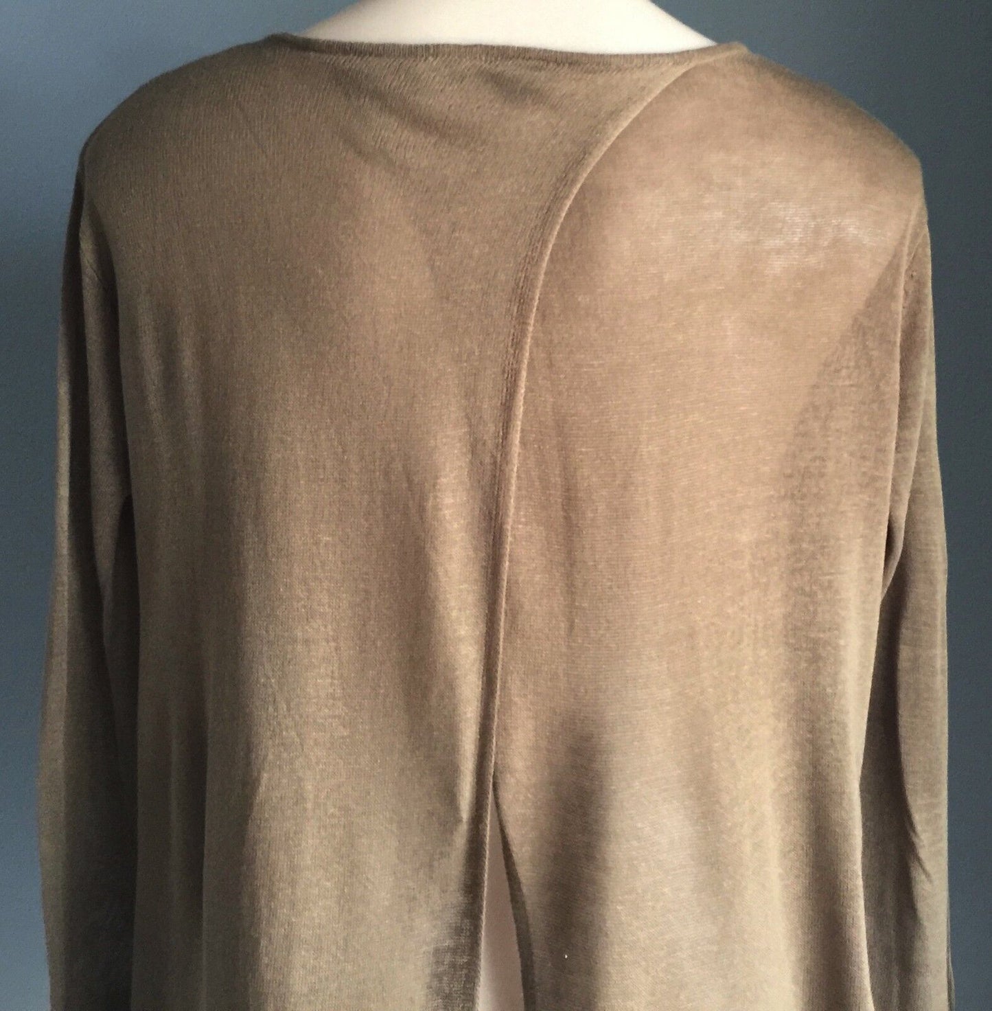 GLASSONS Jumper Brown Khaki Fine Knit Slit Back Long Sleeve Size XS 8 10 NEW