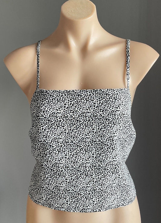 GLASSONS Top Black & White Cheetah Print Sleeveless Open Tie Back Size 10 NEW