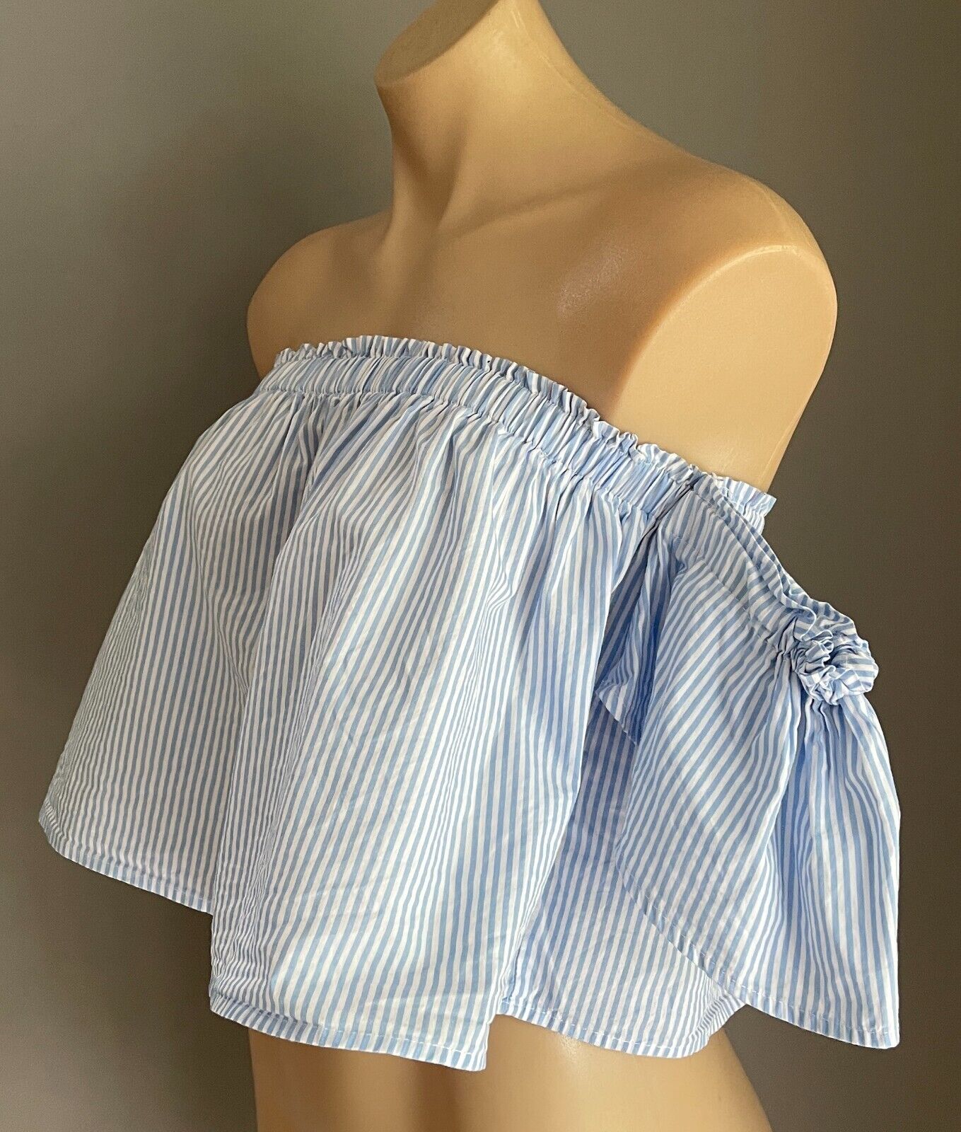GLASSONS Top Blue & White Stripe Off The Shoulder Short Flutter Sleeve Size S 10
