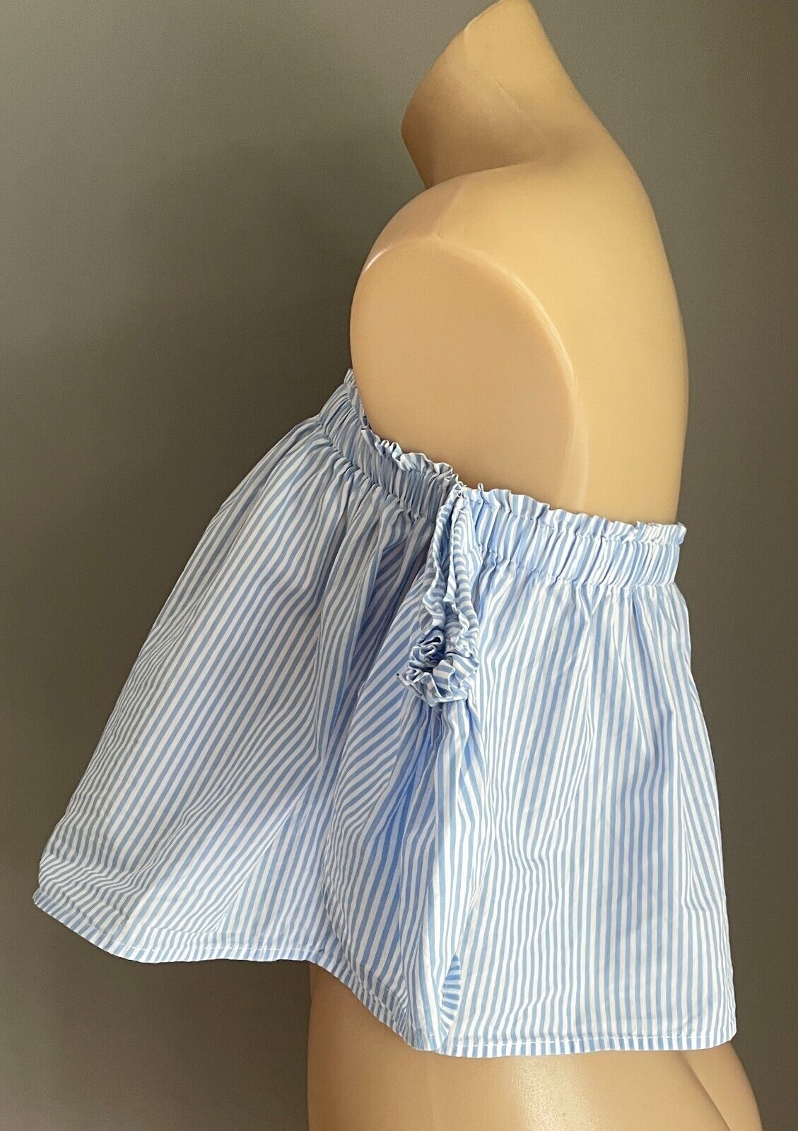 GLASSONS Top Blue & White Stripe Off The Shoulder Short Flutter Sleeve Size S 10