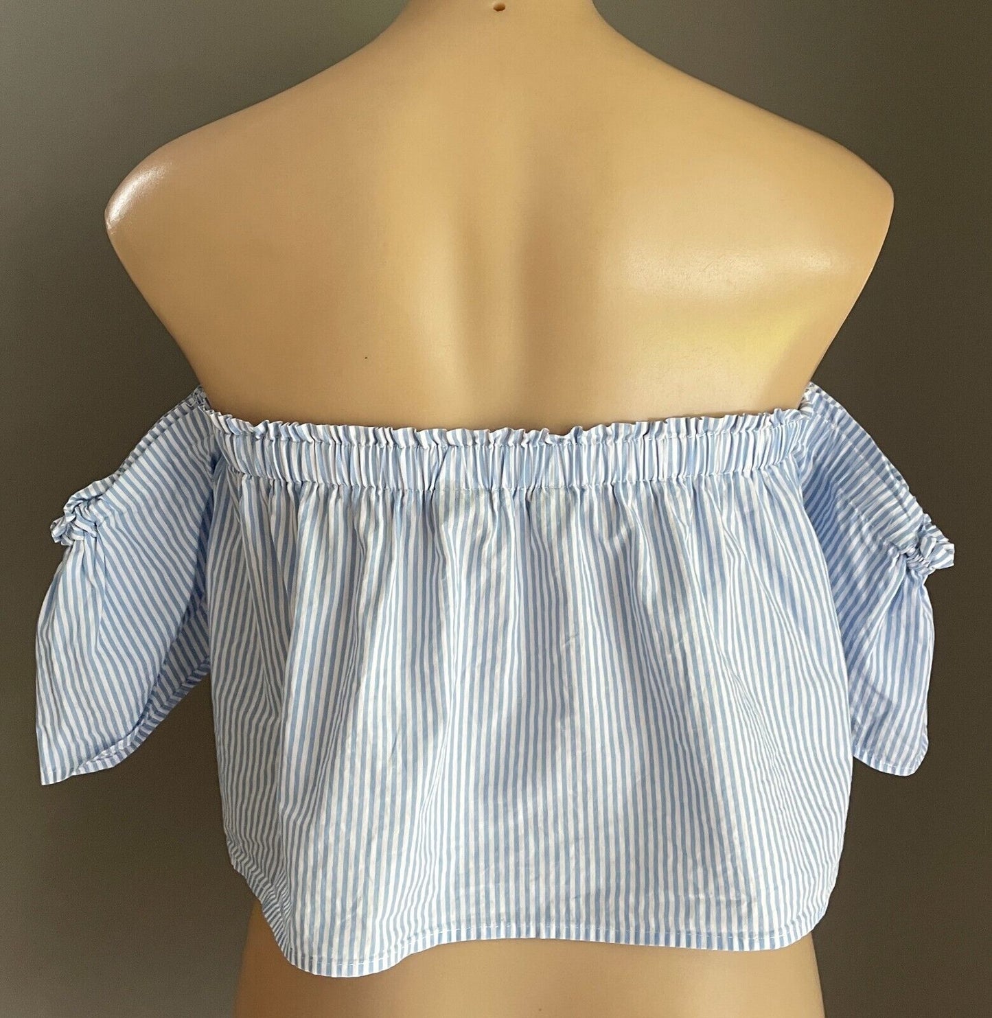 GLASSONS Top Blue & White Stripe Off The Shoulder Short Flutter Sleeve Size S 10