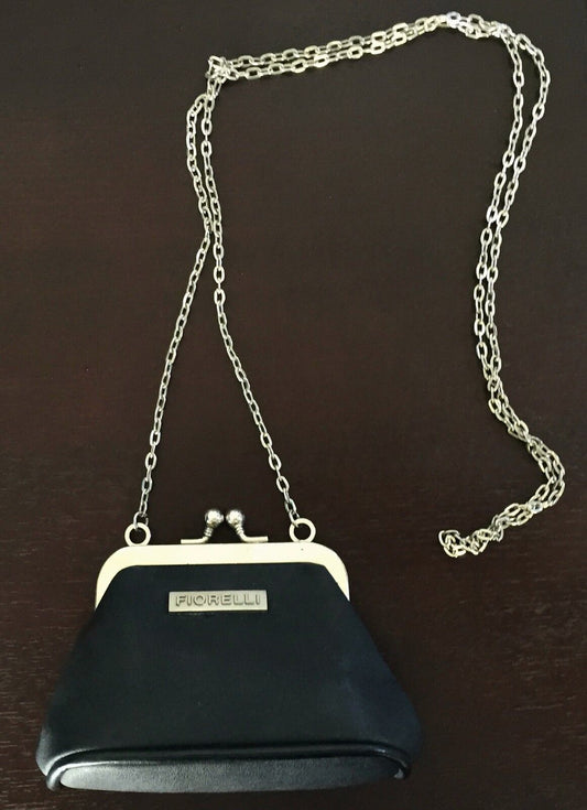 FIORELLI Shoulder Bag Small Black Pleather Chain Handbag Purse Vintage