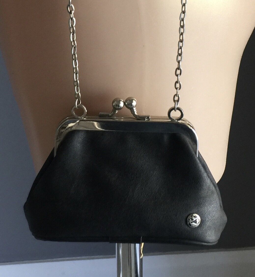 FIORELLI Shoulder Bag Small Black Pleather Chain Handbag Purse Vintage