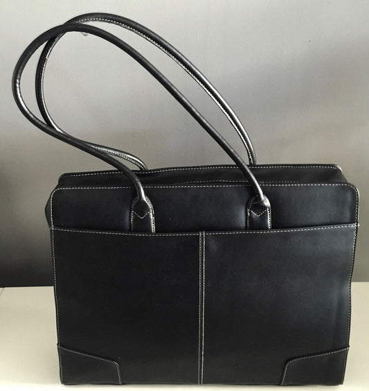 Shoulder Ba TARGUS LapTop Briefcase Black Pleather & White Stitching Ladies