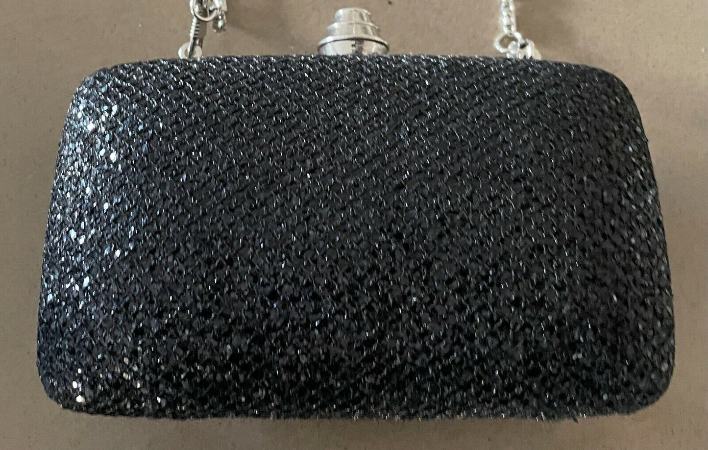 COLETTE Shoulder Bag Black Sparkle Hard Case Clutch Chain Strap 14.5cm x 9cm NEW