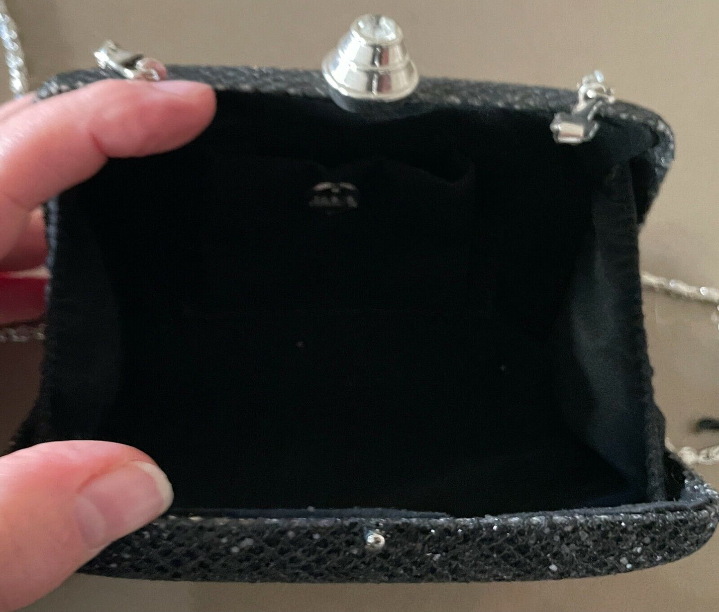 COLETTE Shoulder Bag Black Sparkle Hard Case Clutch Chain Strap 14.5cm x 9cm NEW