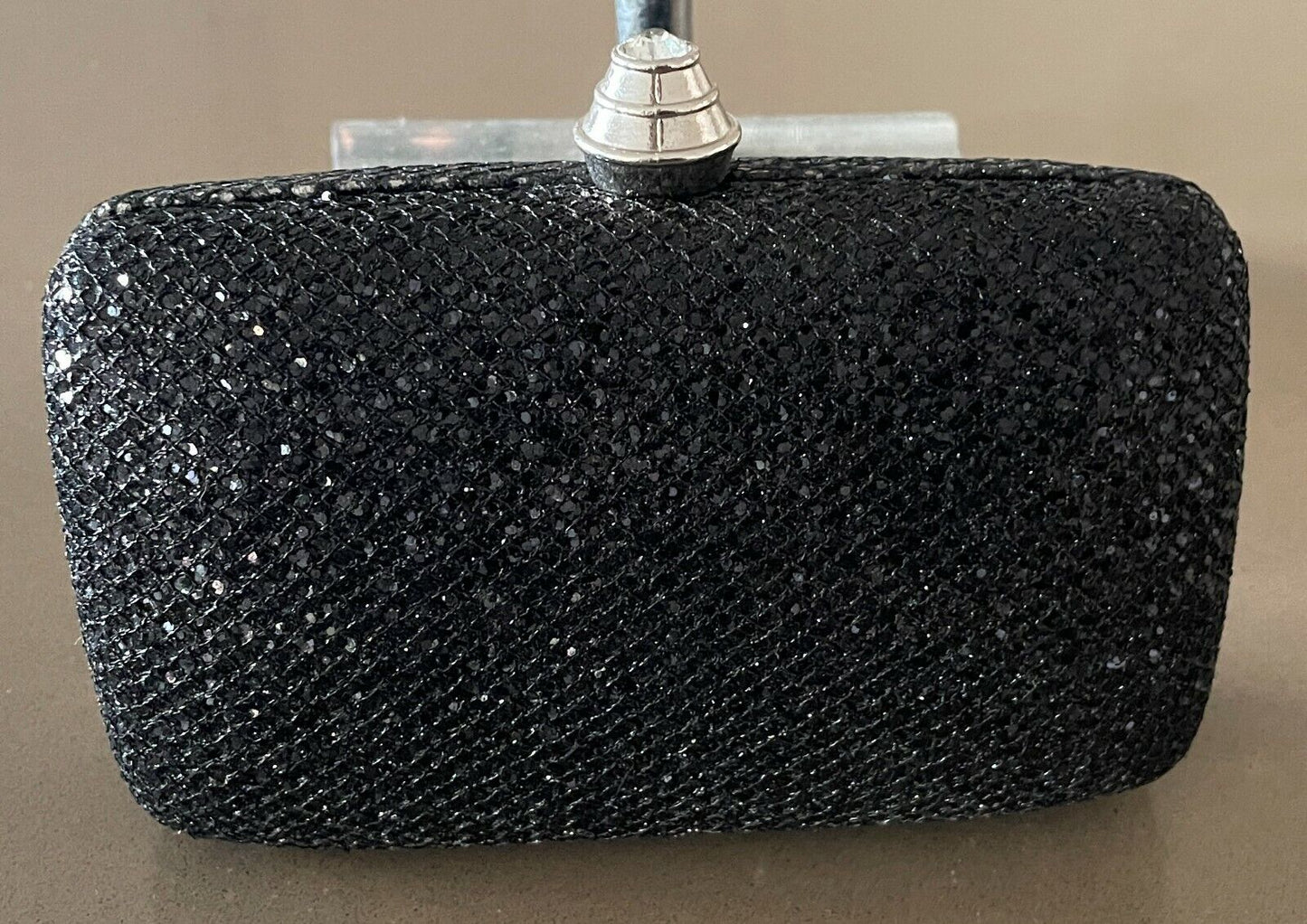 COLETTE Shoulder Bag Black Sparkle Hard Case Clutch Chain Strap 14.5cm x 9cm NEW