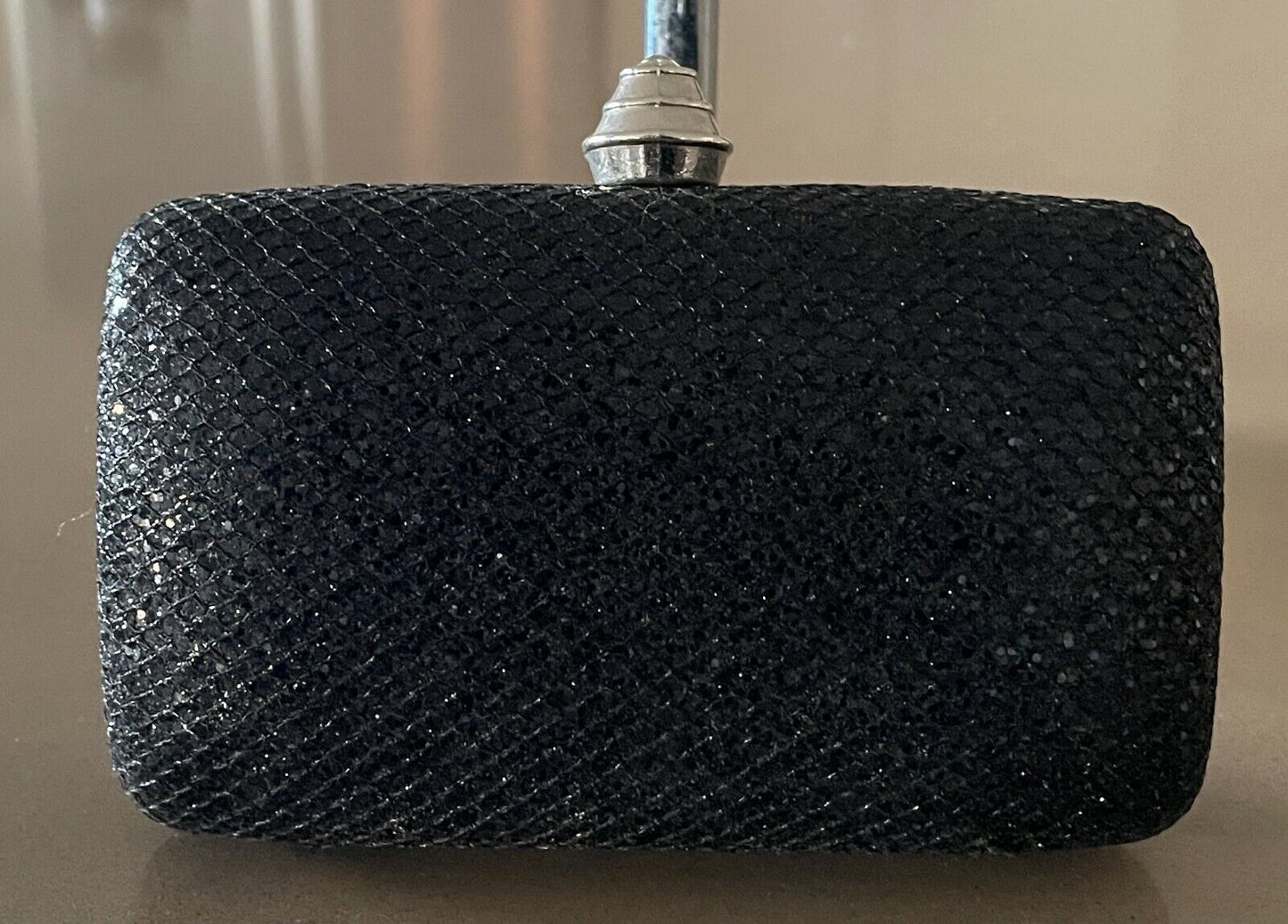 COLETTE Shoulder Bag Black Sparkle Hard Case Clutch Chain Strap 14.5cm x 9cm NEW