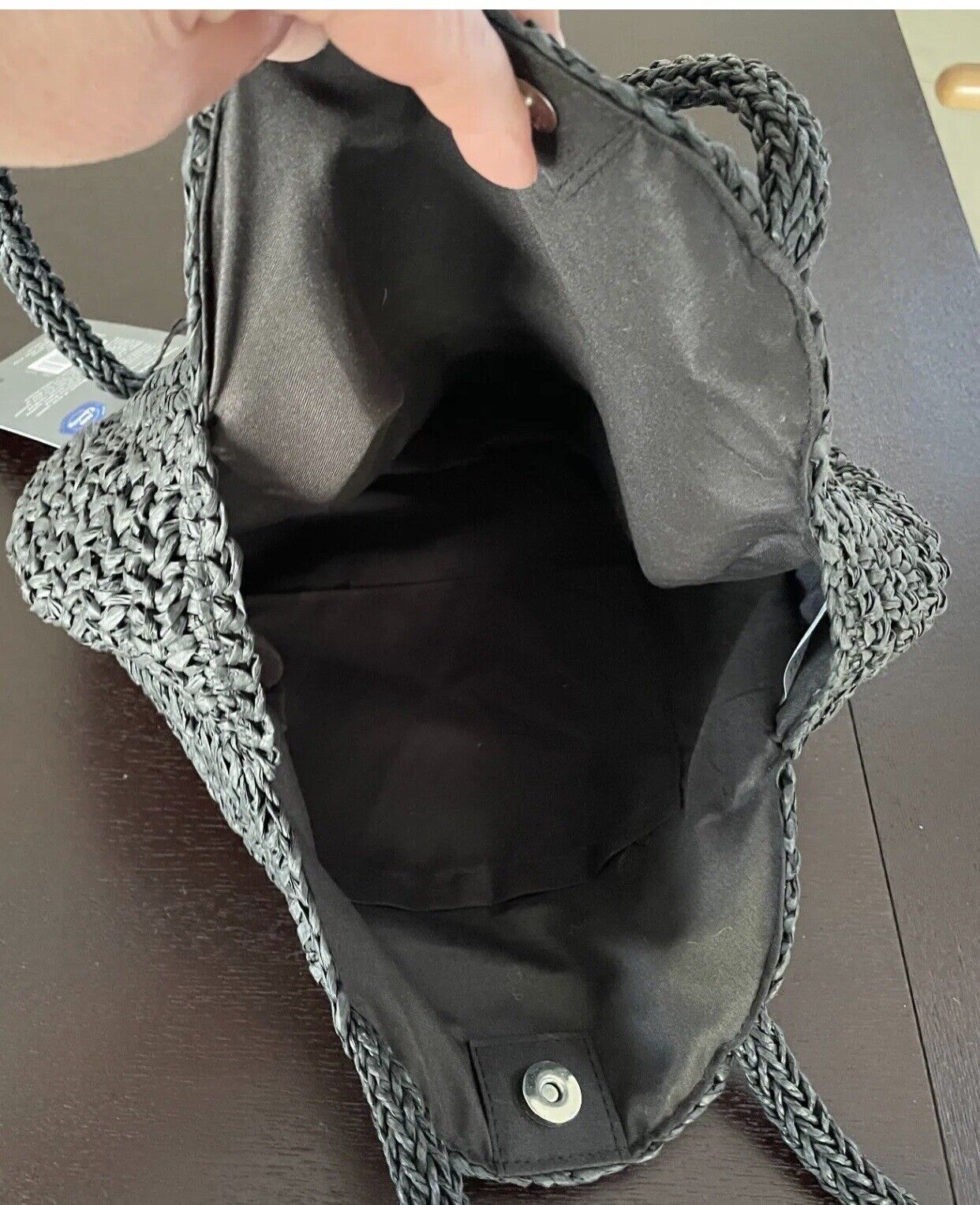 SERRA Round Beach Bag Black TOTE Paper Straw Woven Shoulder Bag NEW Summer