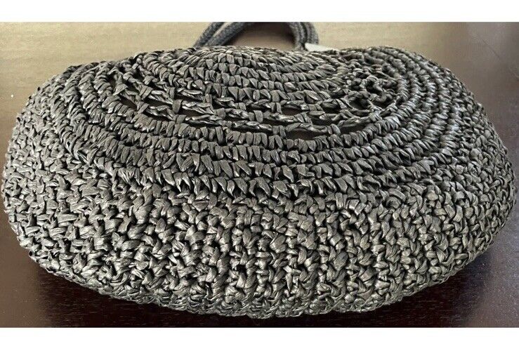 SERRA Round Beach Bag Black TOTE Paper Straw Woven Shoulder Bag NEW Summer