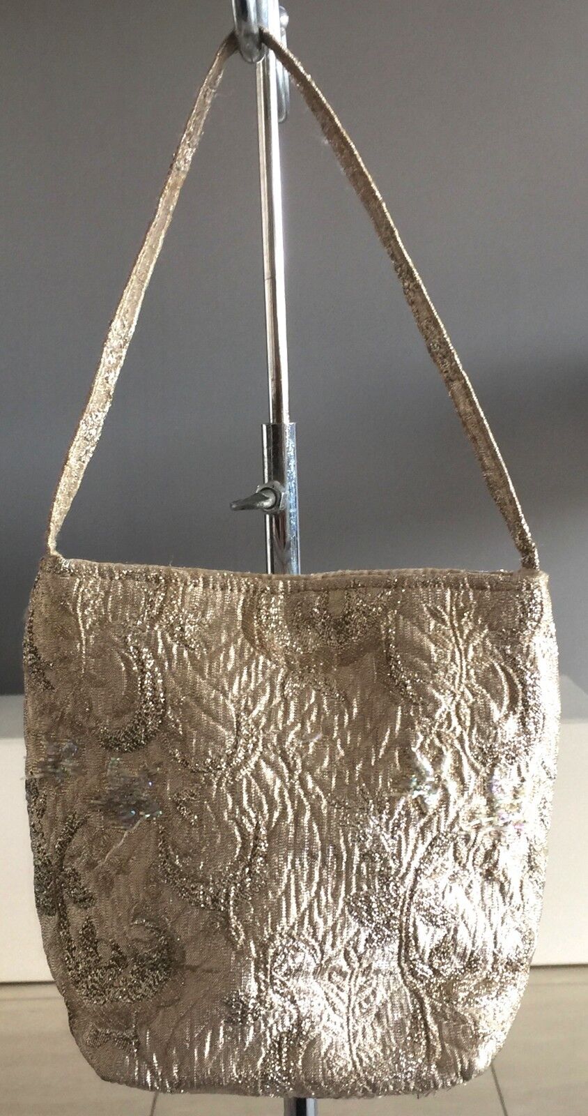 Evening Bag LYNETTE RUWOLDT Small Short Shoulder Strap Gold Lamé Handbag NEW