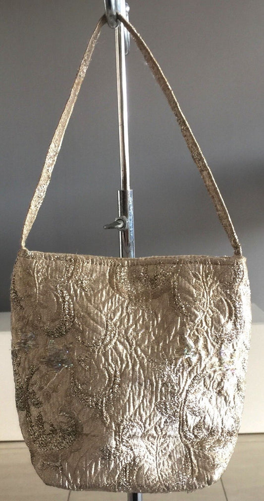 Evening Bag LYNETTE RUWOLDT Small Short Shoulder Strap Gold Lamé Handbag NEW