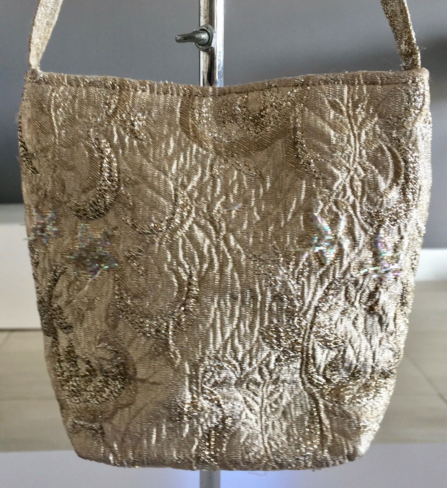 Evening Bag LYNETTE RUWOLDT Small Short Shoulder Strap Gold Lamé Handbag NEW