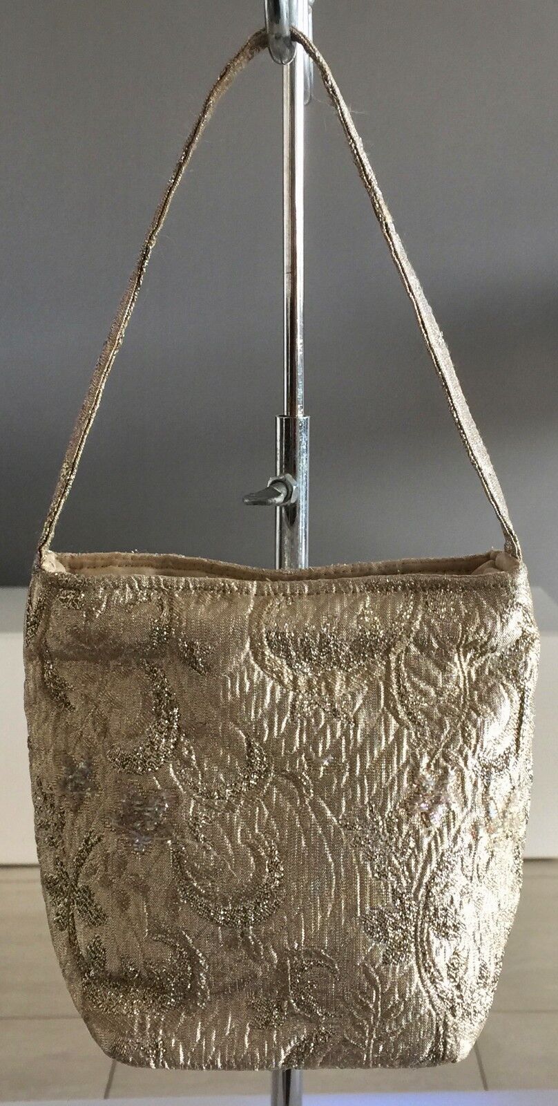 Evening Bag LYNETTE RUWOLDT Small Short Shoulder Strap Gold Lamé Handbag NEW