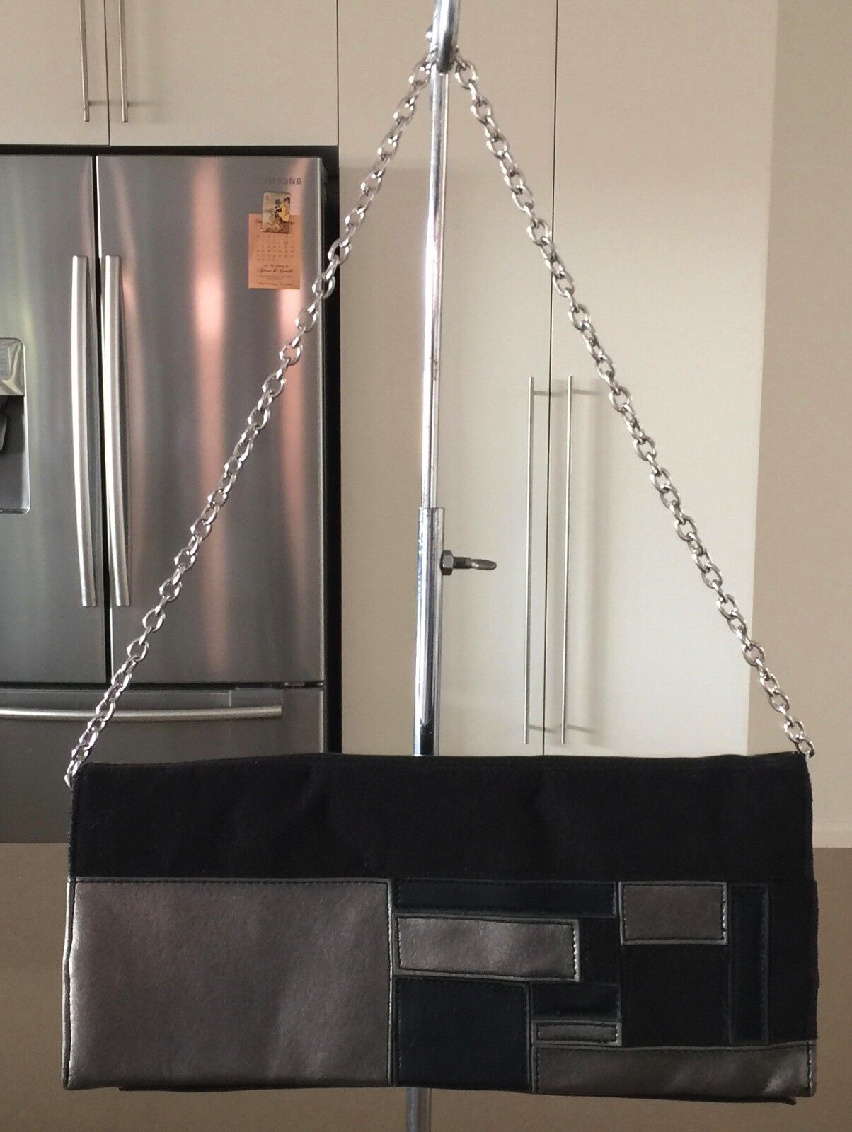 Shoulder Bag GIOVANNA Black & Silver Faux Suede Leather Envelope Clutch Vintage