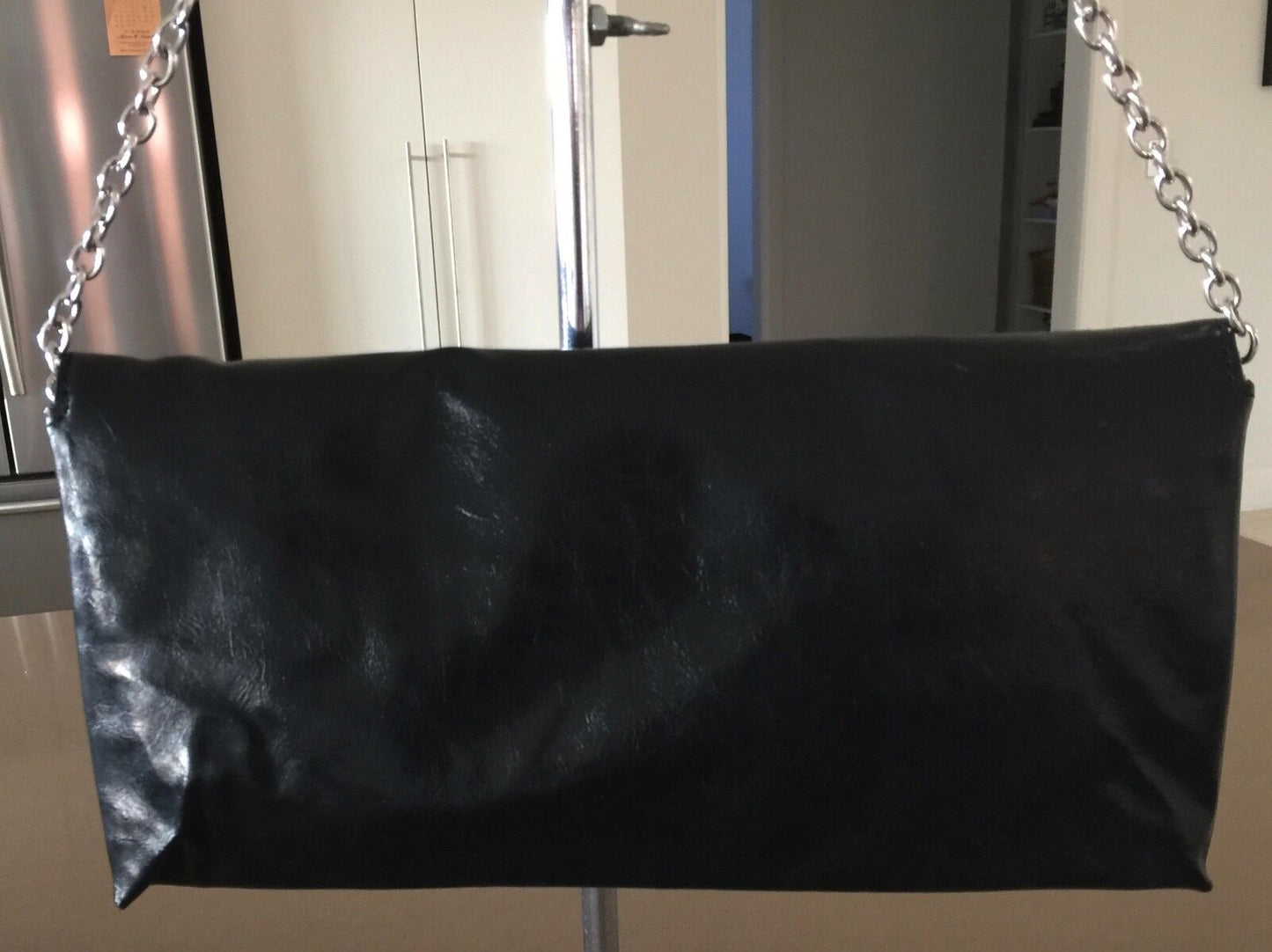 Shoulder Bag GIOVANNA Black & Silver Faux Suede Leather Envelope Clutch Vintage