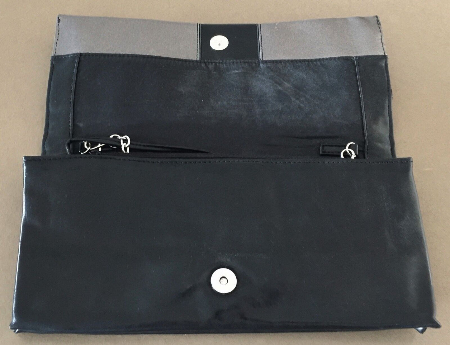 Shoulder Bag GIOVANNA Black & Silver Faux Suede Leather Envelope Clutch Vintage