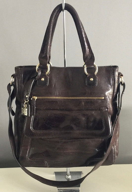 Shoulder Bag LIZ CLAIBORNE Bag Brown Patent Leather Large Tote Shopper  Strap