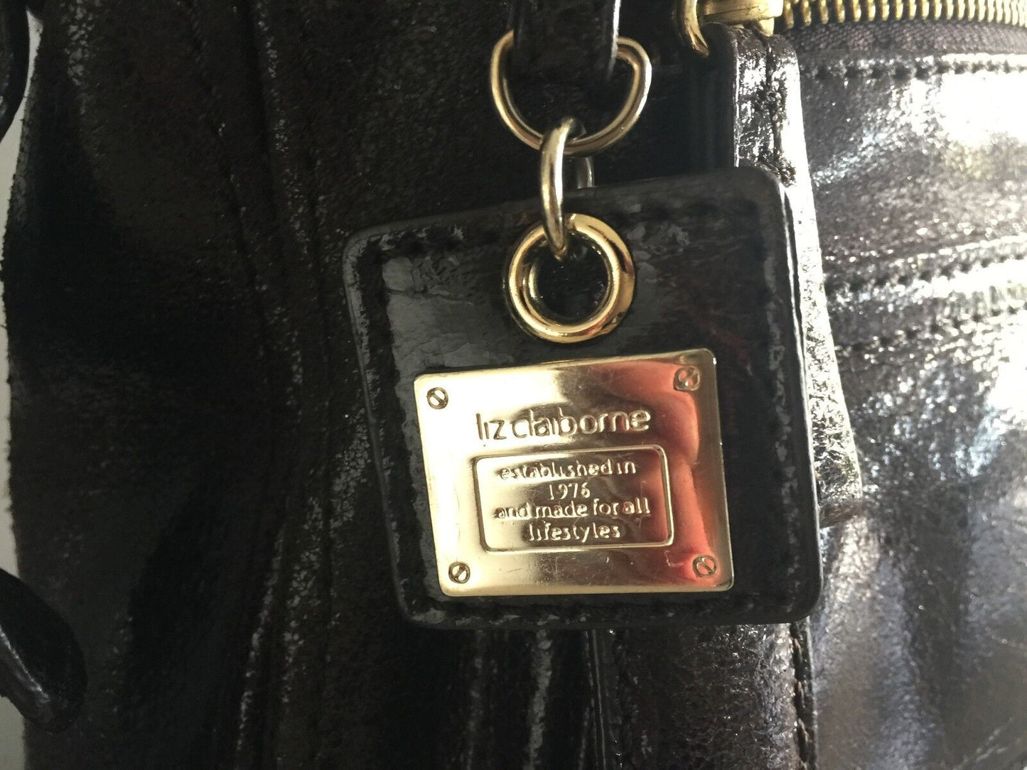 Shoulder Bag LIZ CLAIBORNE Bag Brown Patent Leather Large Tote Shopper  Strap