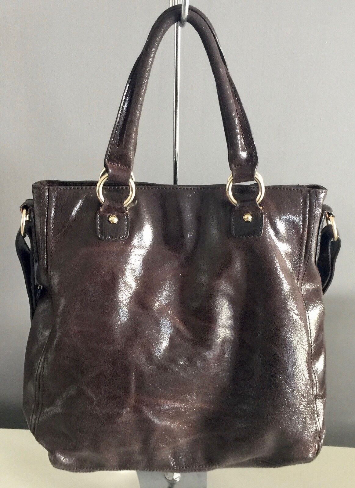 Shoulder Bag LIZ CLAIBORNE Bag Brown Patent Leather Large Tote Shopper  Strap