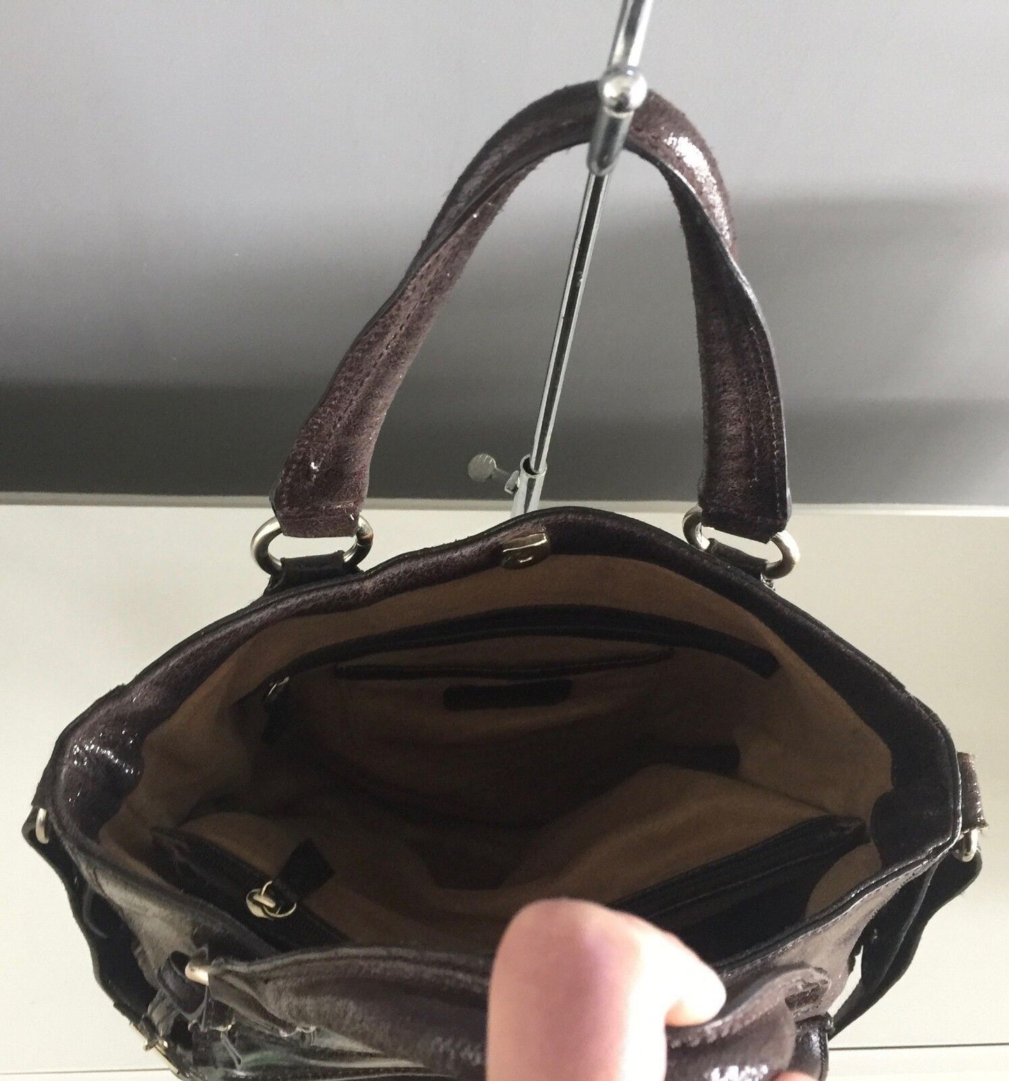 Shoulder Bag LIZ CLAIBORNE Bag Brown Patent Leather Large Tote Shopper  Strap