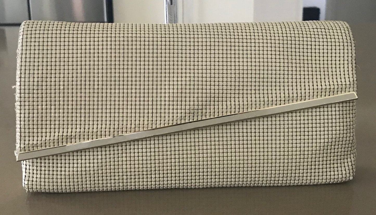 Vtg 70s GLOMESH Shoulder Bag Handbag Off White Clutch Vintage Disco Fine Quality