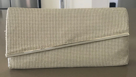 Vtg 70s GLOMESH Shoulder Bag Handbag Off White Clutch Vintage Disco Fine Quality
