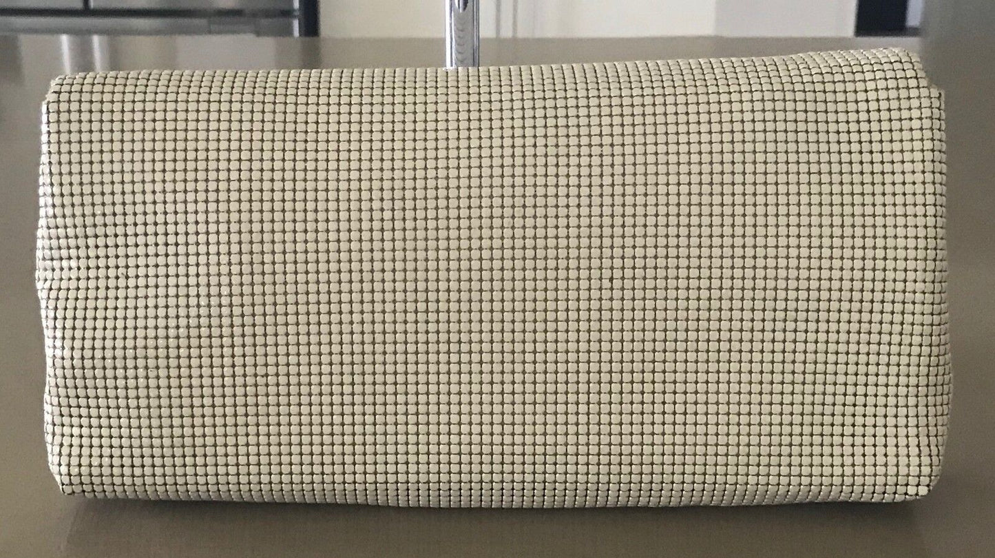 Vtg 70s GLOMESH Shoulder Bag Handbag Off White Clutch Vintage Disco Fine Quality
