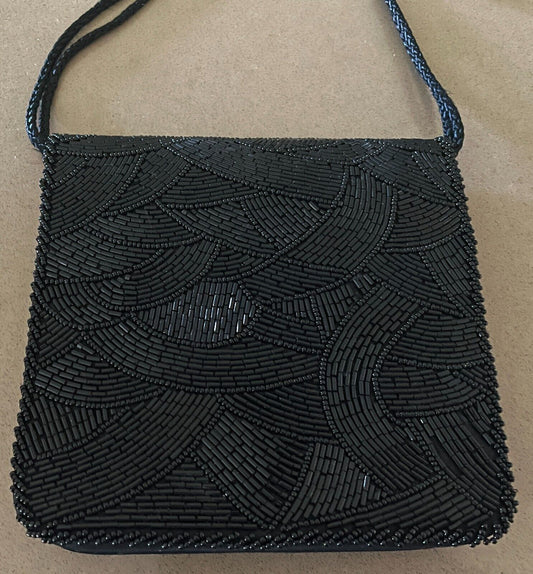 Shoulder Bag LANIVIN PARIS Black Beaded Evening Bag Art Deco Vibe Clutch Vintage
