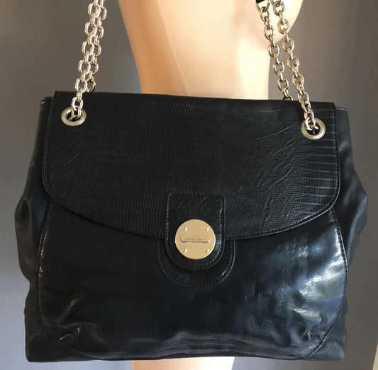 DIANA FERRARI Shoulder Bag Black Pleather Tote Shopper Handbag Stylish