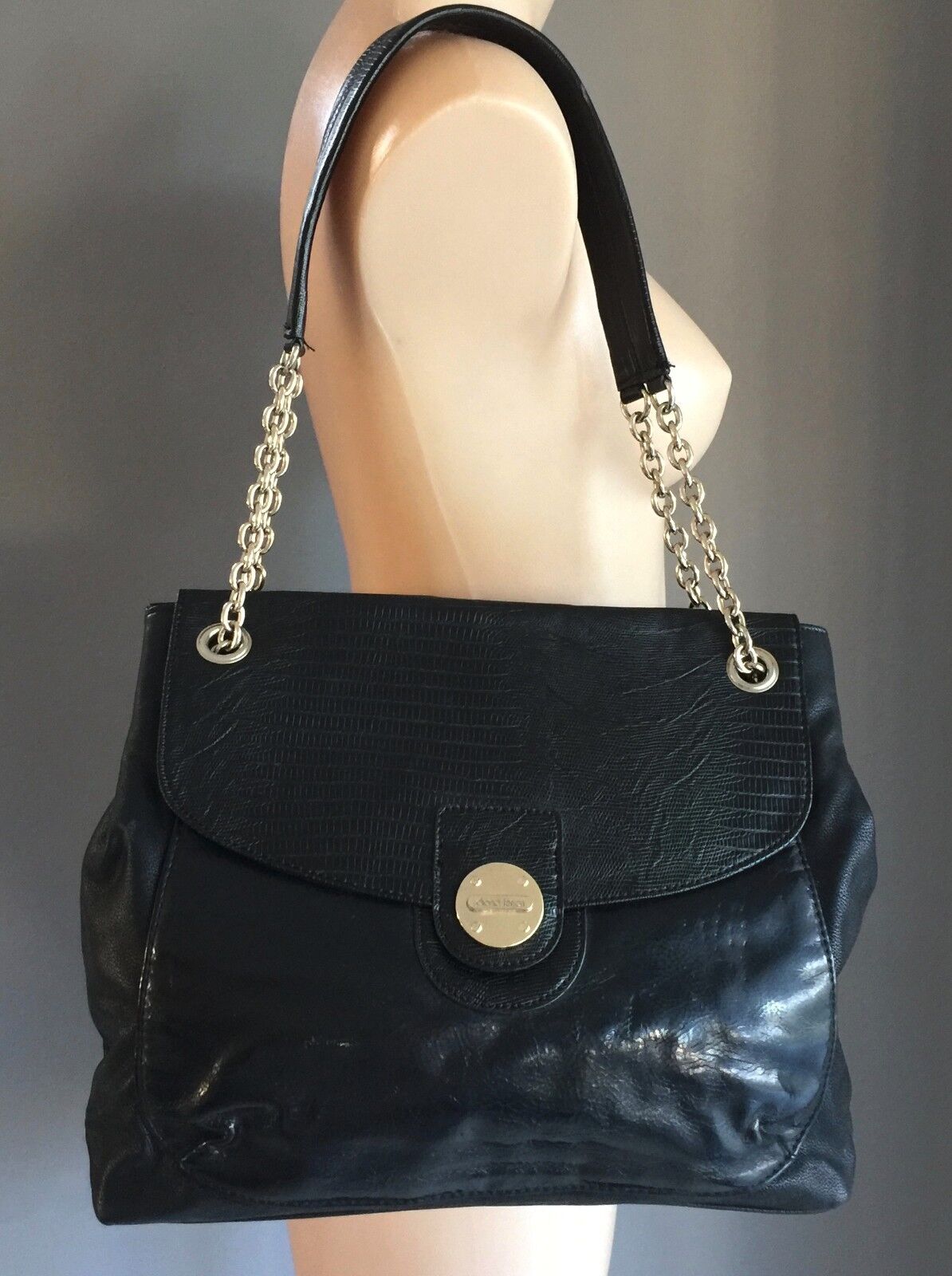 DIANA FERRARI Shoulder Bag Black Pleather Tote Shopper Handbag Stylish